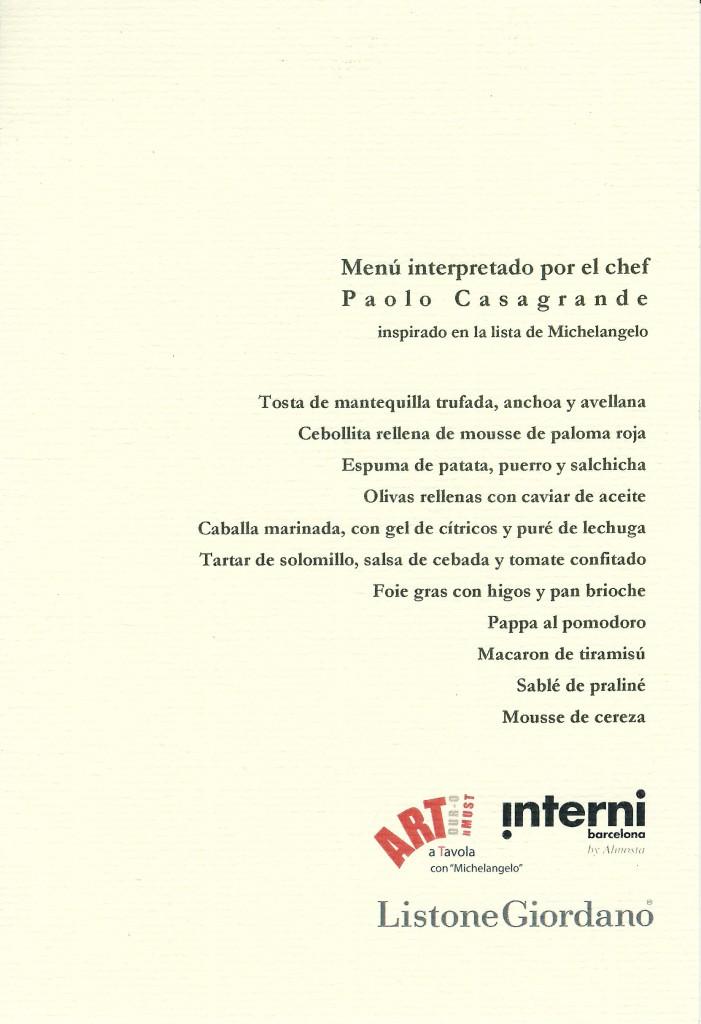 Menú de Paolo Casagrande para la ocasión.